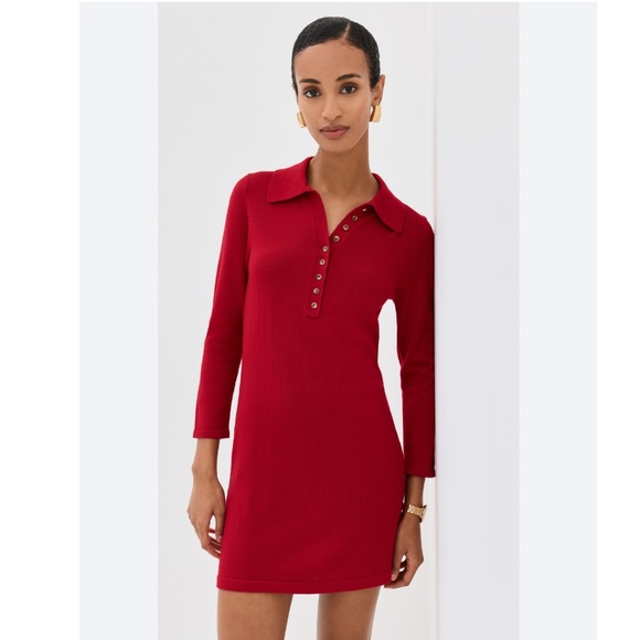 Nwt Reformation Dress Luell Mini Regenerative Merino Polo In Red